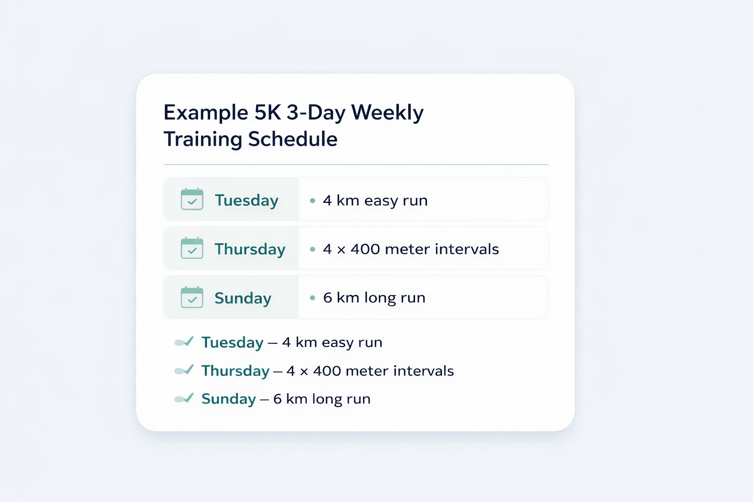 Example beginner 5K training plan schedule